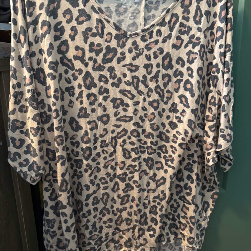 Maurices Beige and Black Leopard Print Short Sleeve Top